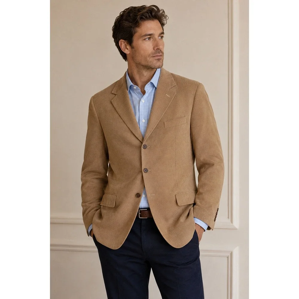 Ralph Lauren Tan Blazer Mens 44L 3‎ Button Sport Coat Preppy Classic